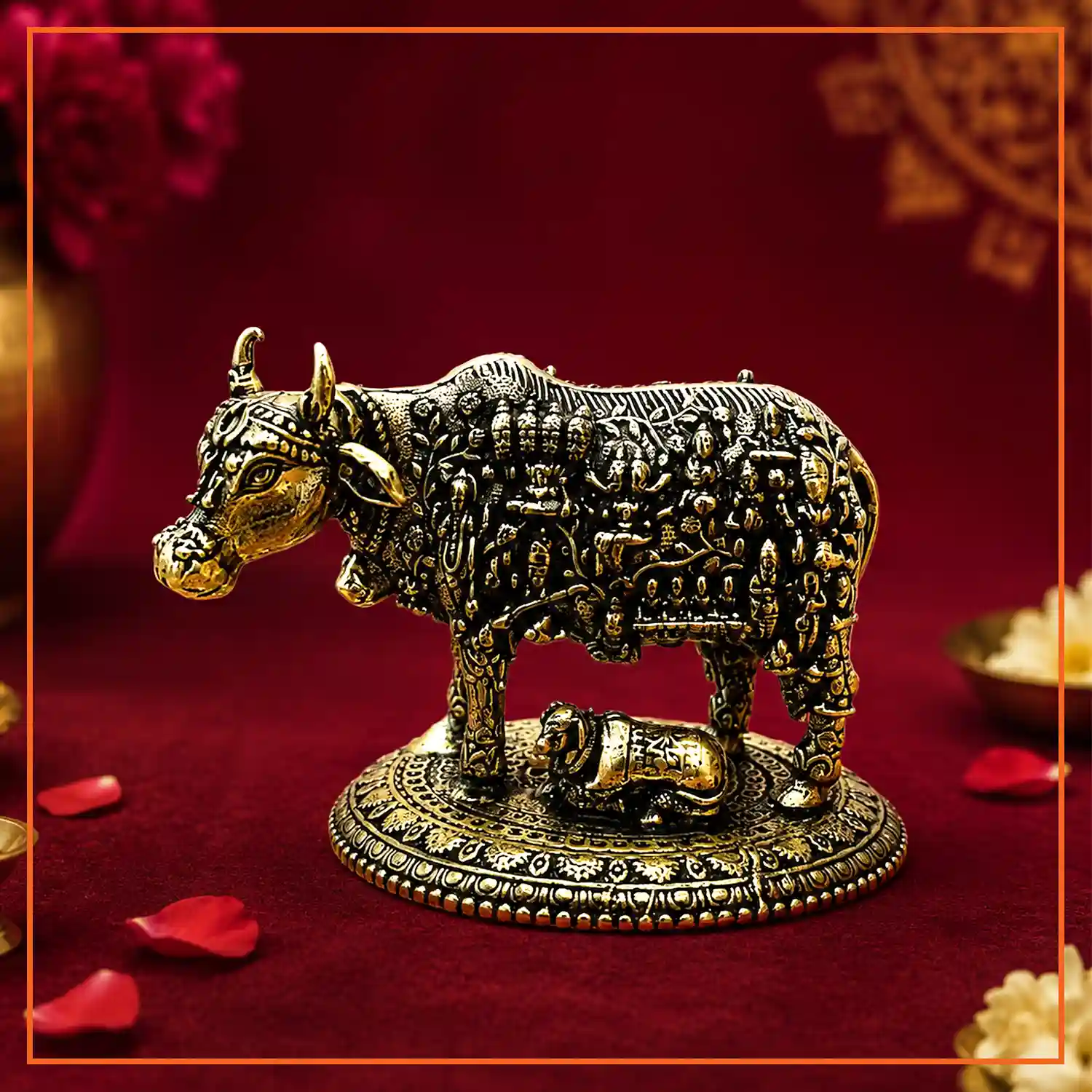 Brass Kamadhenu Cow with All Gods and Goddess | 5 cm