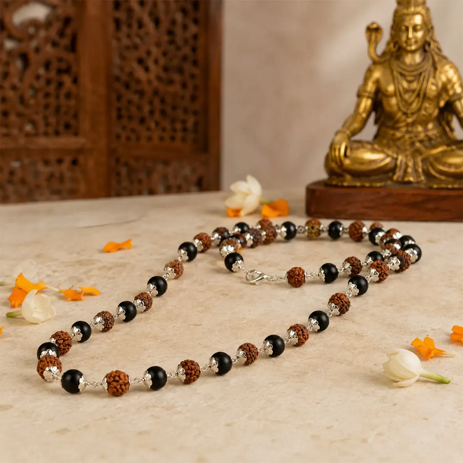 Karungali 5 Mukhi Rudraksha Mala with German Silver 54 Beads